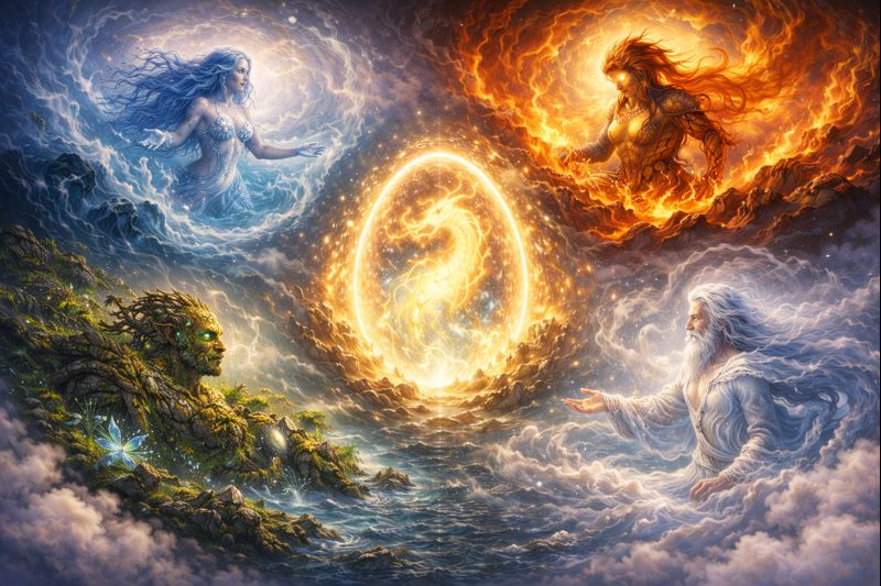 Azuri, Sashshi, Malakitarn, Titantas and the first creatures — dragons 